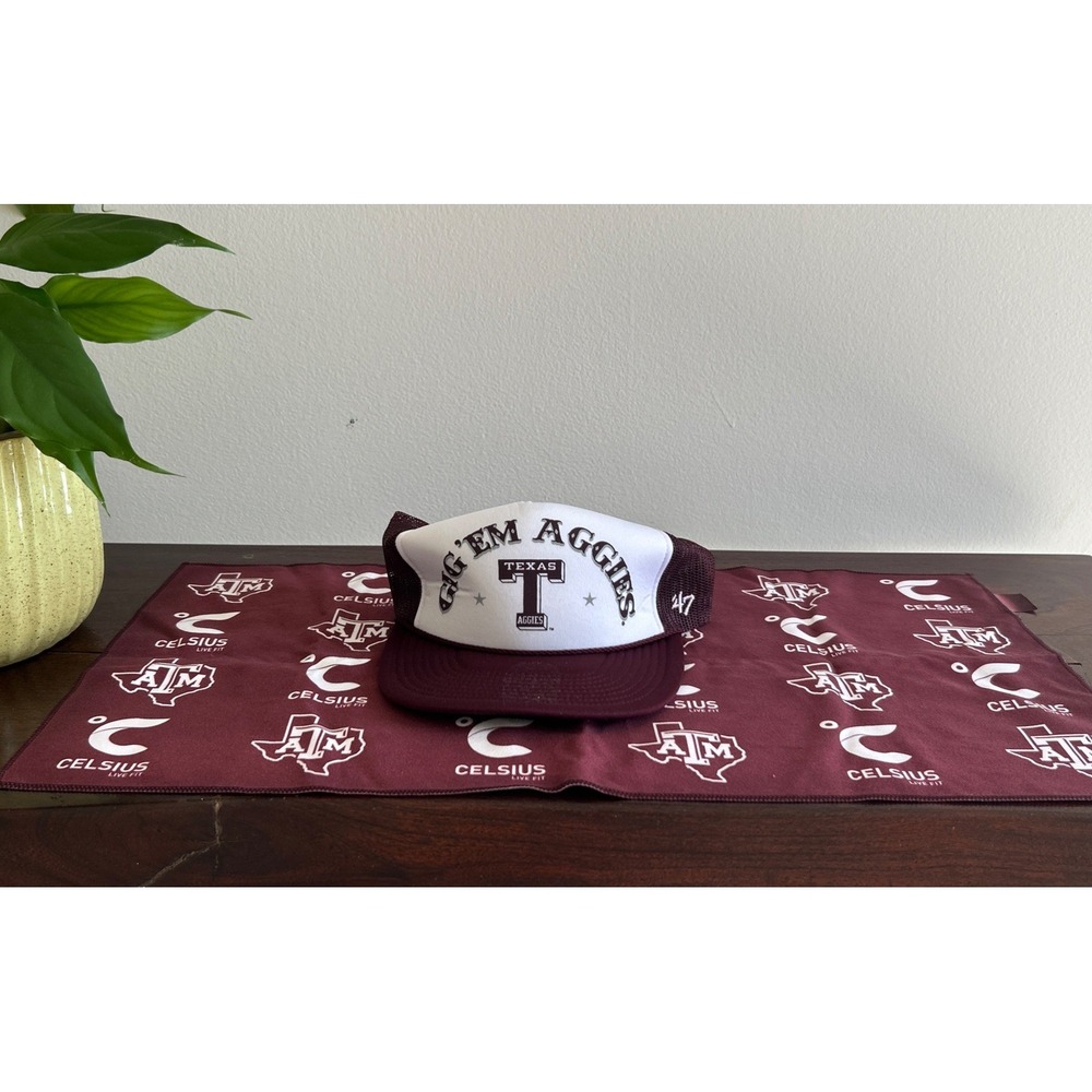 Lot of 2 NEW Texas A&M Aggie Football Strap Back Baseball Cap & Swag